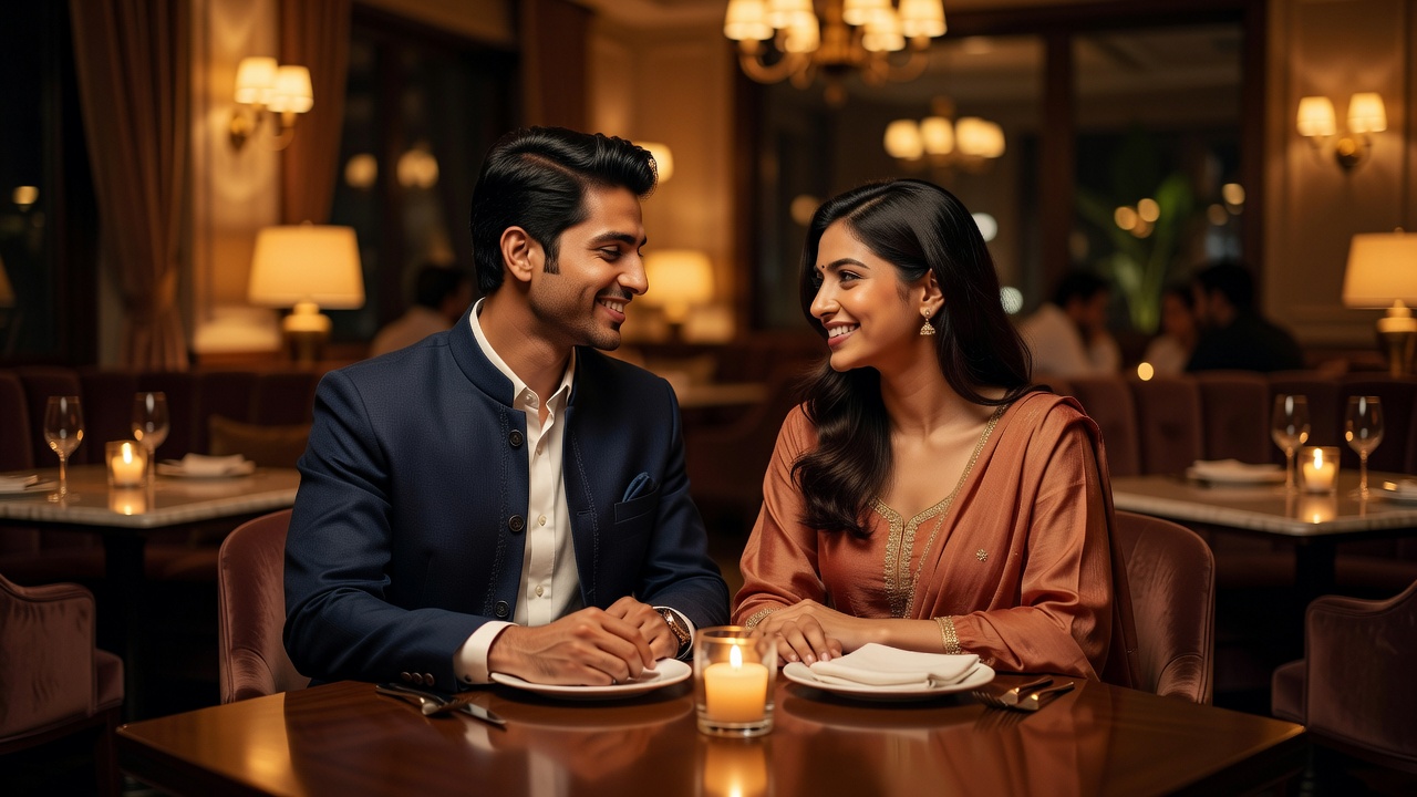 Two people enjoying a warm evening at an upscale restaurant